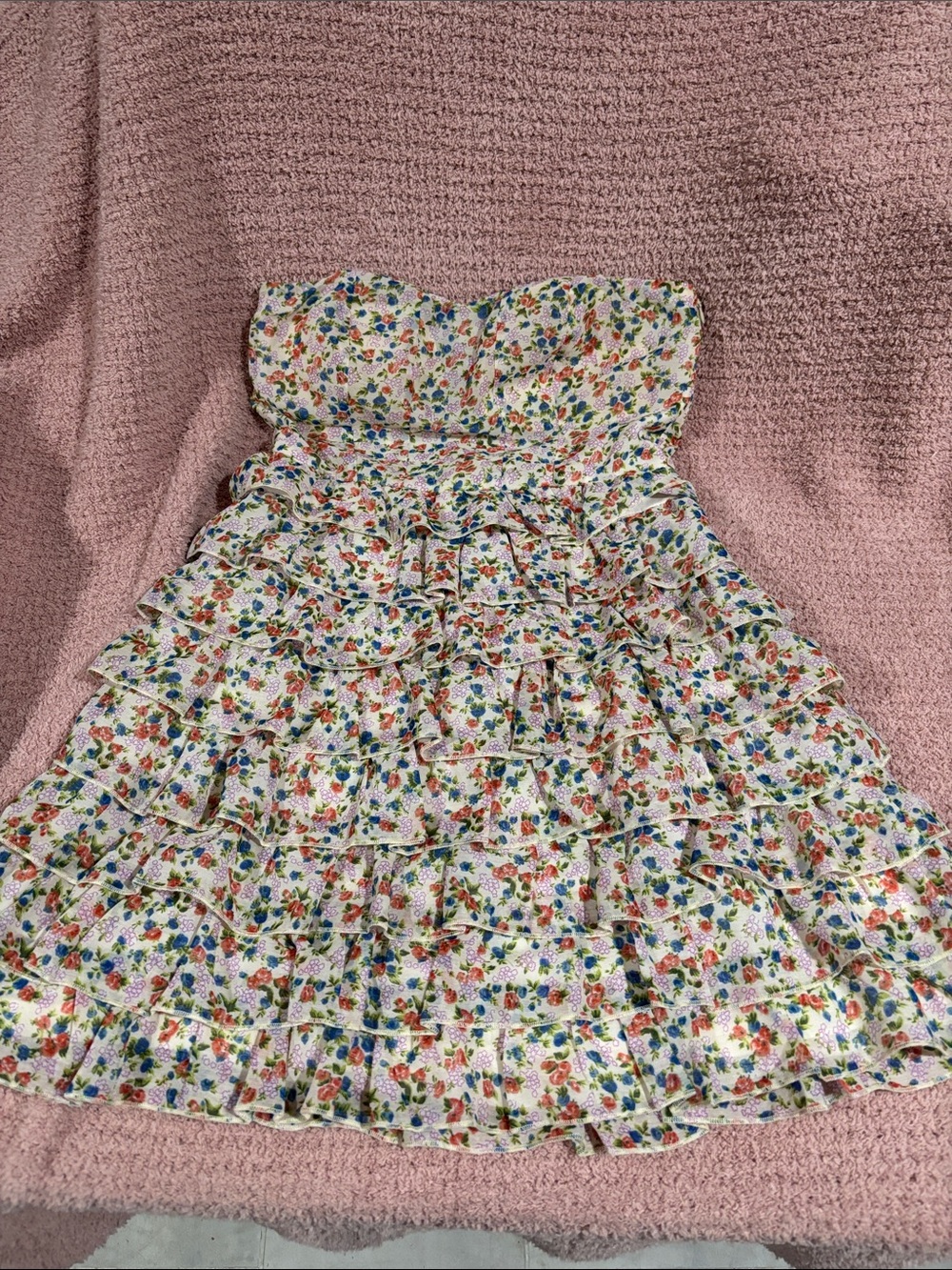 Womens Floral Ruffle Tube Dress - White Multi